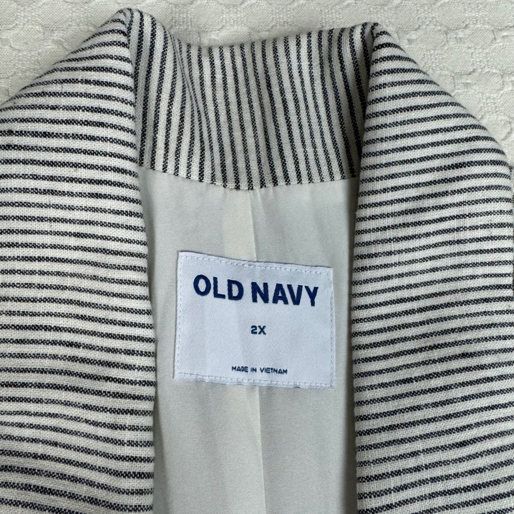 NWT Old Navy Double Breasted Linen Blend Striped Blazer Women 2X Charcoal Career - Picture 3 of 13